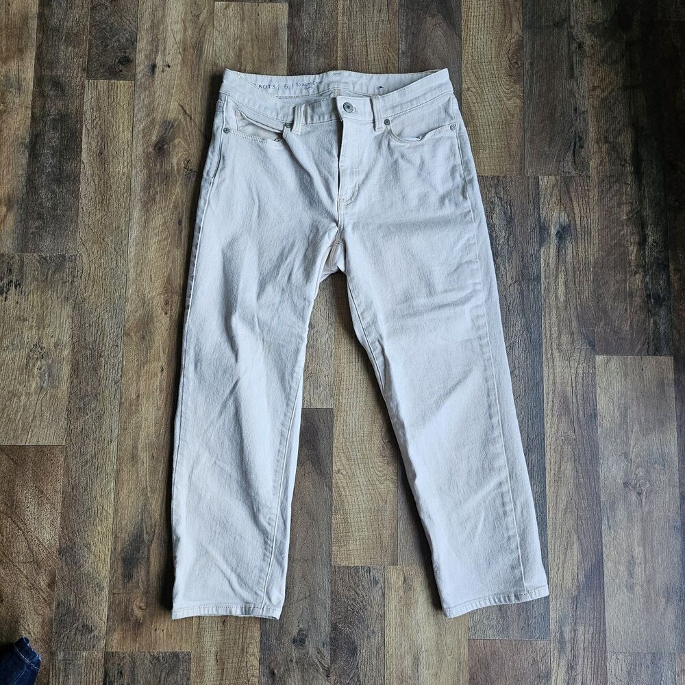 Talbots Straight Crop Curvy Jeans Cream Off White Neutral Denim Womens 6